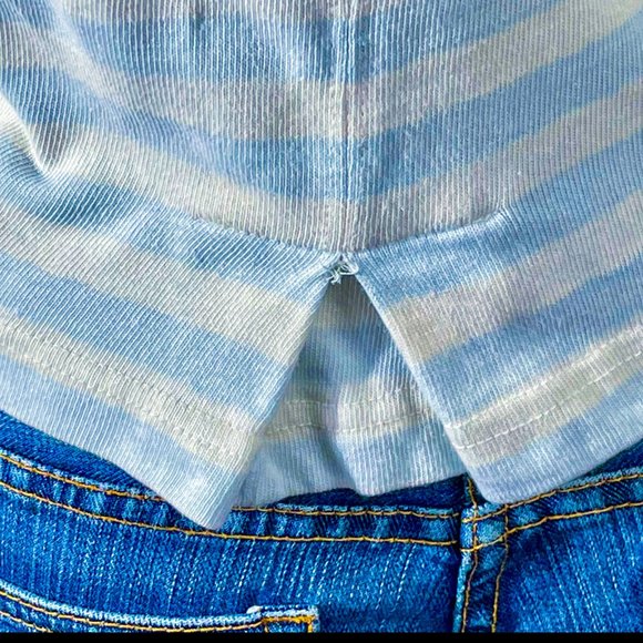 ▪️VTG▪️TANGIERS▪️1990's White & Baby Blue Stripe Cotton Crop Polo Shirt Top - Picture 5 of 12